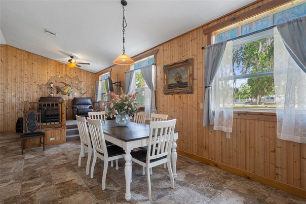 Dining room, Interior, Pendant Lights, Wooden Walls