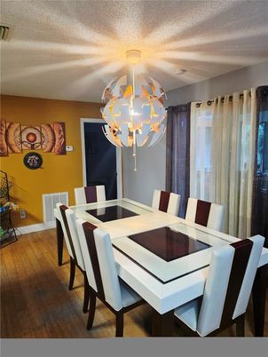 Chandelier, Dining room, Interior, Wood Texture Flooring