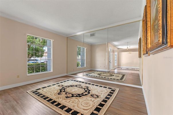 Empty room, Interior, Pendant Lights, Wood Texture Flooring