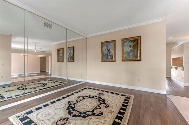 Empty room, Interior, Pendant Lights, Recessed Lighting, Wood Texture Flooring