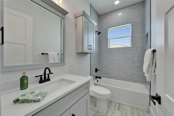 Bathroom, Interior, Recessed Lighting, Wood Texture Flooring