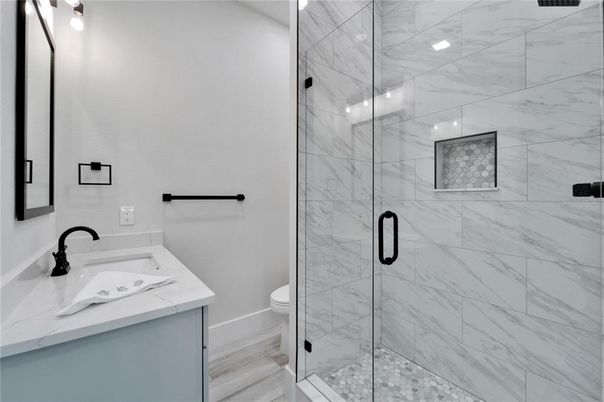 Bathroom, Glass Shower, Interior, Marble Walls