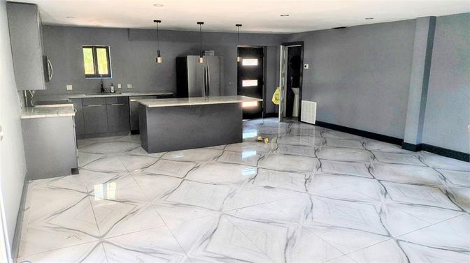 Interior, Kitchen, Marble, Pendant Lights, Recessed Lighting