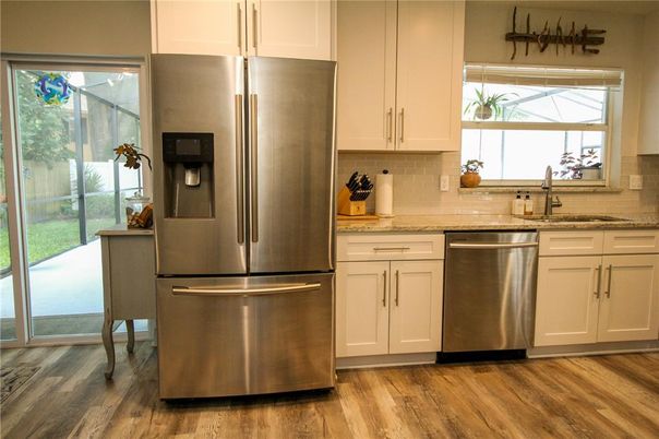 Interior, Kitchen, Stainless Steel Appliances, Wood Texture Flooring