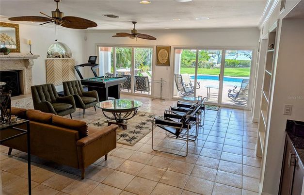 Billiard Table, Fireplace, Game Room, Interior, Living room, Recessed Lighting