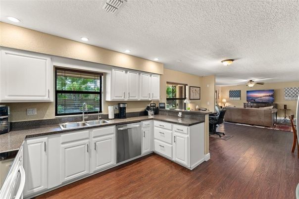 Interior, Kitchen, Recessed Lighting, Wood Texture Flooring