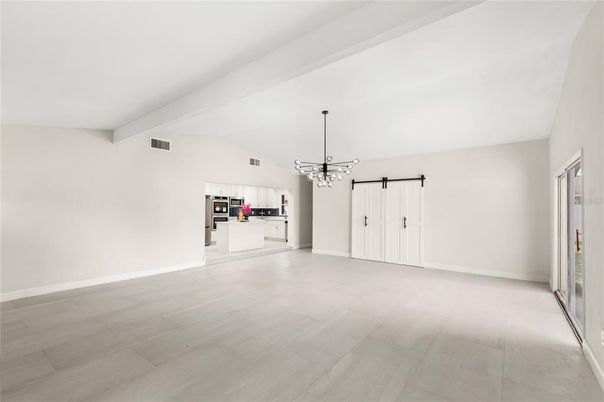 Empty room, Interior, Pendant Lights, Wood Texture Flooring