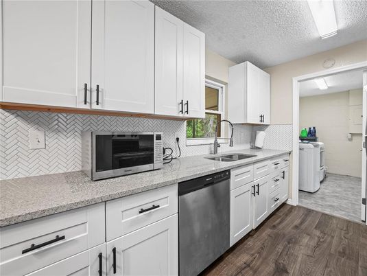 Interior, Kitchen, Washer, Wood Texture Flooring