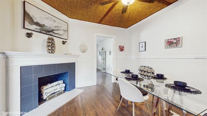 Fireplace, Home Office, Interior, Wooden Ceilings, Wood Texture Flooring