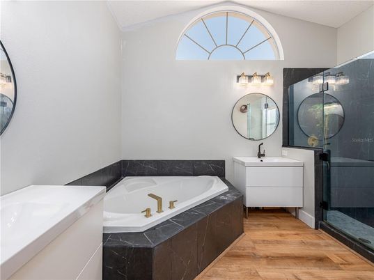 Bathroom, Dual Sink Vanities, Interior, Wood Texture Flooring