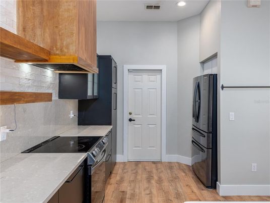 Interior, Kitchen, Recessed Lighting, Wood Texture Flooring