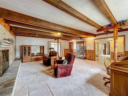 Fireplace, Interior, Living room, Stone Walls, Wooden Beams