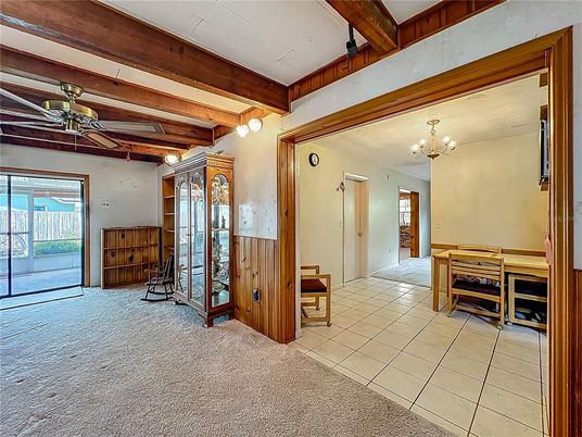 Chandelier, Dining room, Interior, Wooden Beams