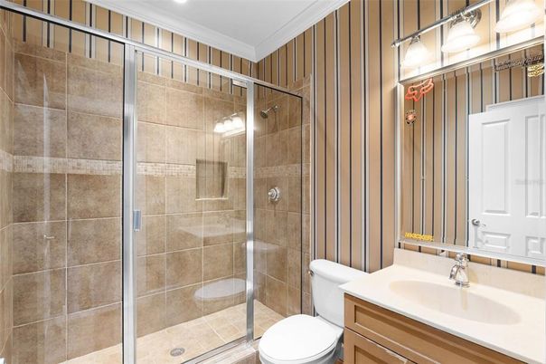 Bathroom, Glass Shower, Interior, Recessed Lighting