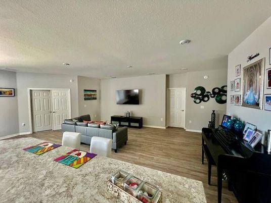 Interior, Living room, Piano, Recessed Lighting, Wood Texture Flooring