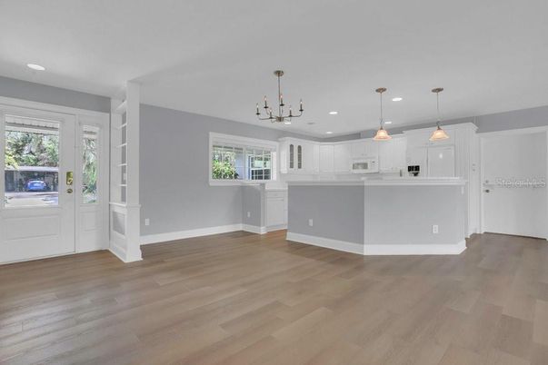 Interior, Kitchen, Pendant Lights, Recessed Lighting, Wood Texture Flooring