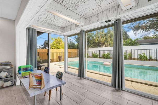 Interior, Pool, Sun Room, Wood Texture Flooring