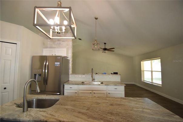 Interior, Kitchen, Pendant Lights, Stainless Steel Appliances, Wood Texture Flooring
