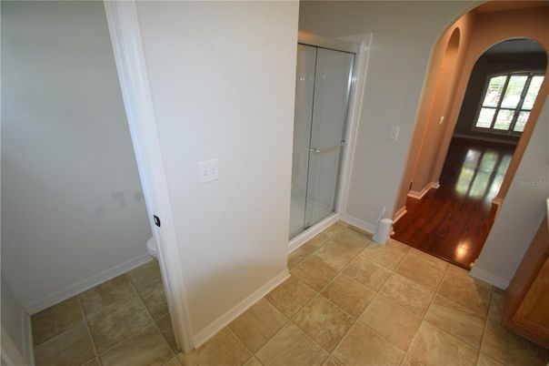 Bathroom, Glass Shower, Interior, Wood Texture Flooring