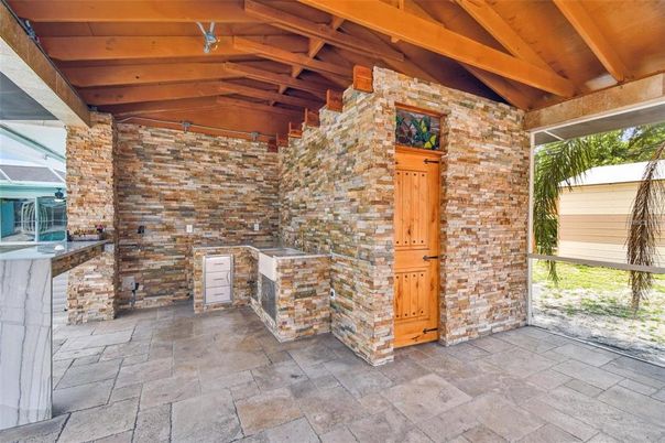 Interior, Pool, Stone Walls, Sun Room, Wooden Beams
