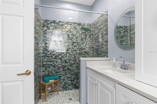 Bathroom, Glass Shower, Interior, Recessed Lighting
