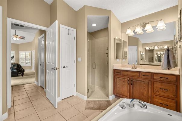 Bathroom, Dual Sink Vanities, Glass Shower, Interior, Recessed Lighting