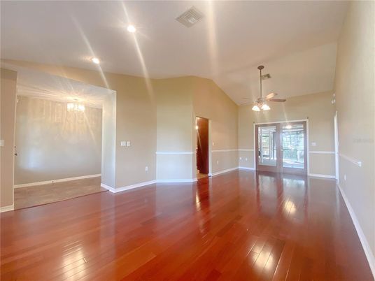 Empty room, Interior, Recessed Lighting, Wood Texture Flooring