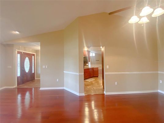 Empty room, Interior, Pendant Lights, Recessed Lighting, Wood Texture Flooring