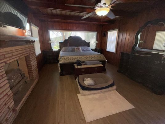 Bedroom, Fireplace, Interior, Wooden Beams, Wooden Ceilings, Wood Texture Flooring, Wooden Walls