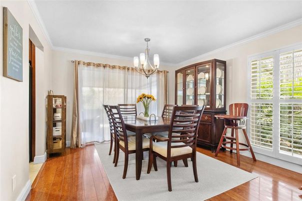 Chandelier, Dining room, Interior, Wood Texture Flooring