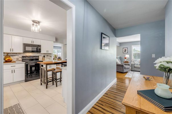 Interior, Kitchen, Living room, Stainless Steel Appliances, Wood Texture Flooring