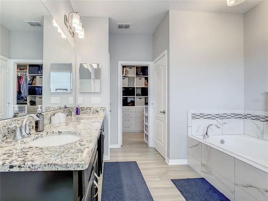 Bathroom, Dual Sink Vanities, Interior, Wood Texture Flooring