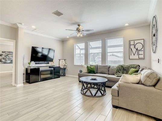 Interior, Living room, Recessed Lighting, Wood Texture Flooring
