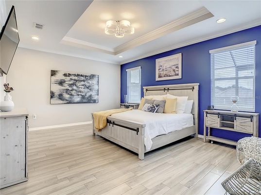Bedroom, Interior, Recessed Lighting, Wood Texture Flooring