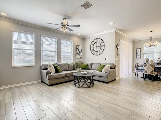 Chandelier, Dining room, Interior, Living room, Recessed Lighting, Wood Texture Flooring