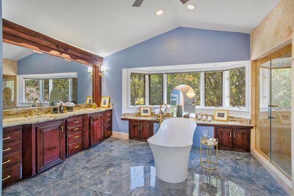 Bathroom, Dual Sink Vanities, Free Standing Baths, Glass Shower, Interior, Recessed Lighting