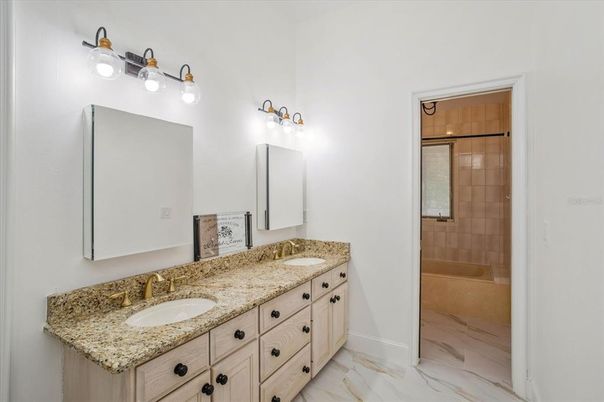 Bathroom, Dual Sink Vanities, Glass Shower, Interior, Marble