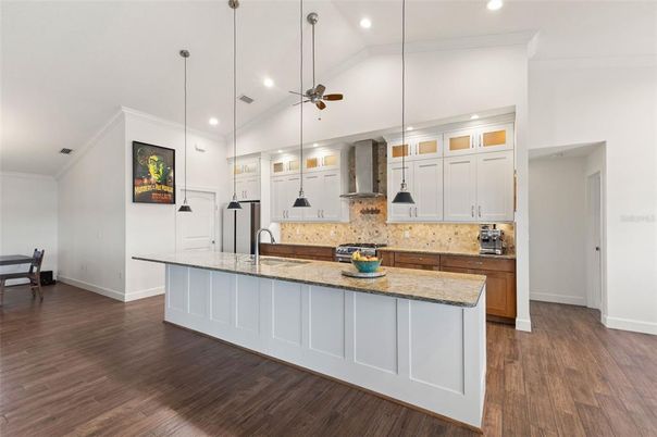 Interior, Kitchen, Pendant Lights, Recessed Lighting, Wood Texture Flooring