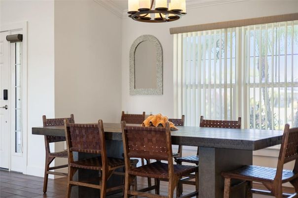 Chandelier, Dining room, Interior, Wood Texture Flooring