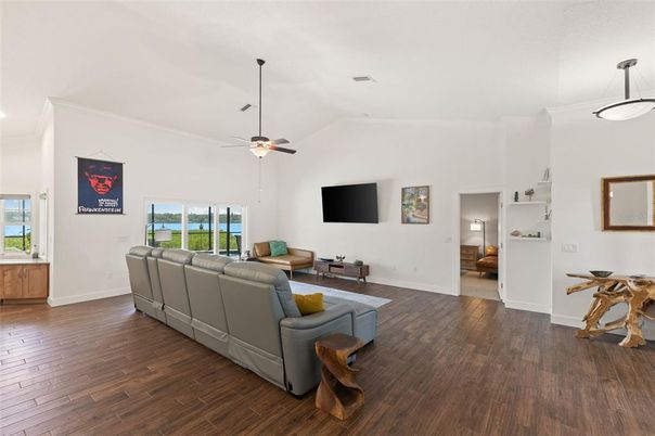 Interior, Living room, Pendant Lights, Wood Texture Flooring