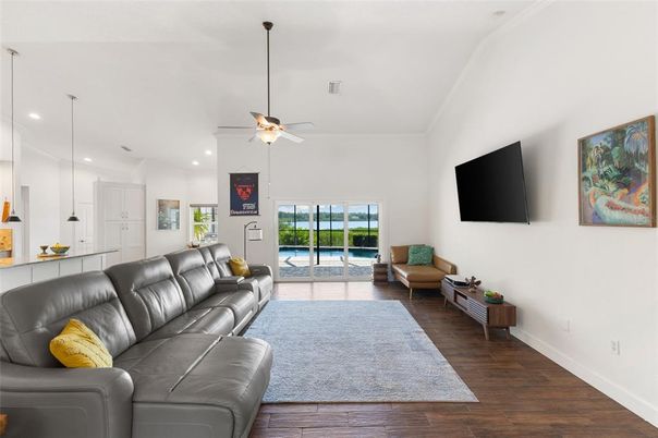 Interior, Living room, Recessed Lighting, Wood Texture Flooring