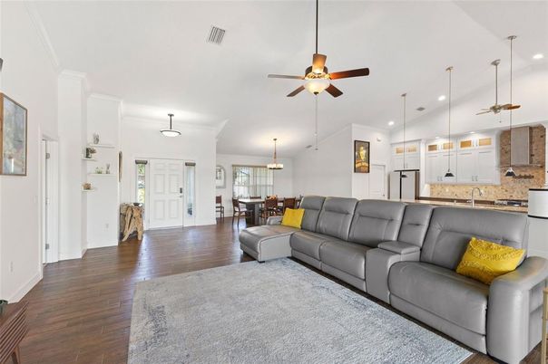Dining room, Interior, Kitchen, Living room, Pendant Lights, Recessed Lighting, Wood Texture Flooring