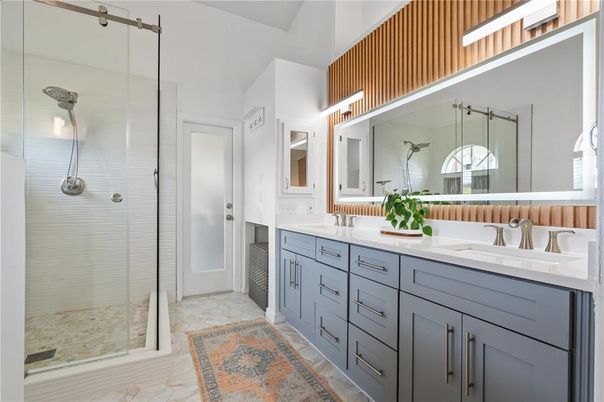 Bathroom, Dual Sink Vanities, Glass Shower, Interior