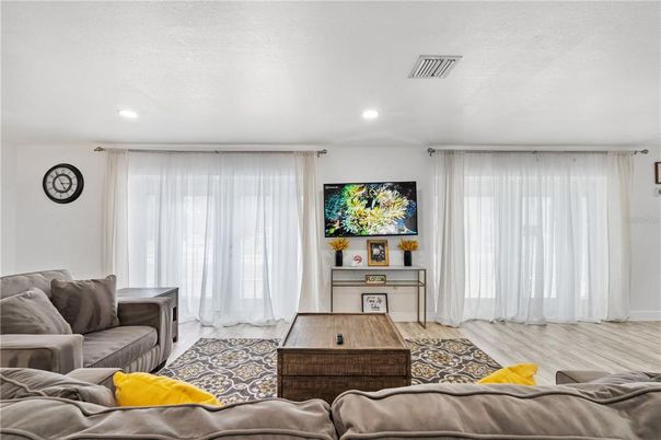 Interior, Living room, Recessed Lighting, Wood Texture Flooring