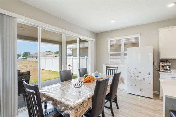 Dining room, Interior, Recessed Lighting, Wood Texture Flooring