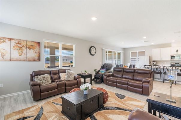 Interior, Kitchen, Living room, Recessed Lighting, Stainless Steel Appliances, Wood Texture Flooring