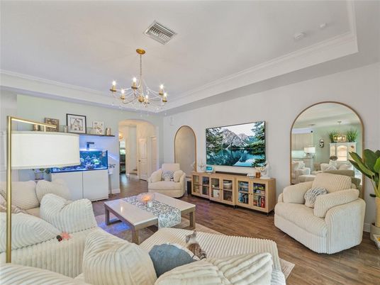 Chandelier, Interior, Living room, Wood Texture Flooring