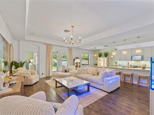 Chandelier, Interior, Living room, Pendant Lights, Wood Texture Flooring