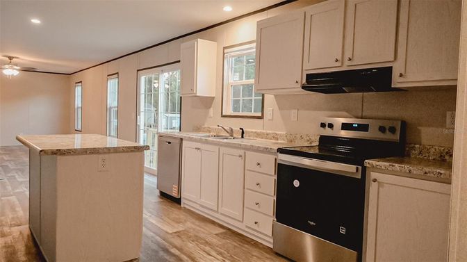 Interior, Kitchen, Recessed Lighting, Wood Texture Flooring