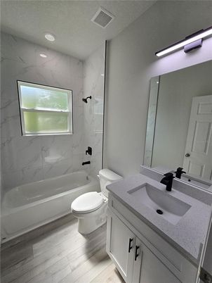 Bathroom, Interior, Marble Walls, Recessed Lighting, Wood Texture Flooring